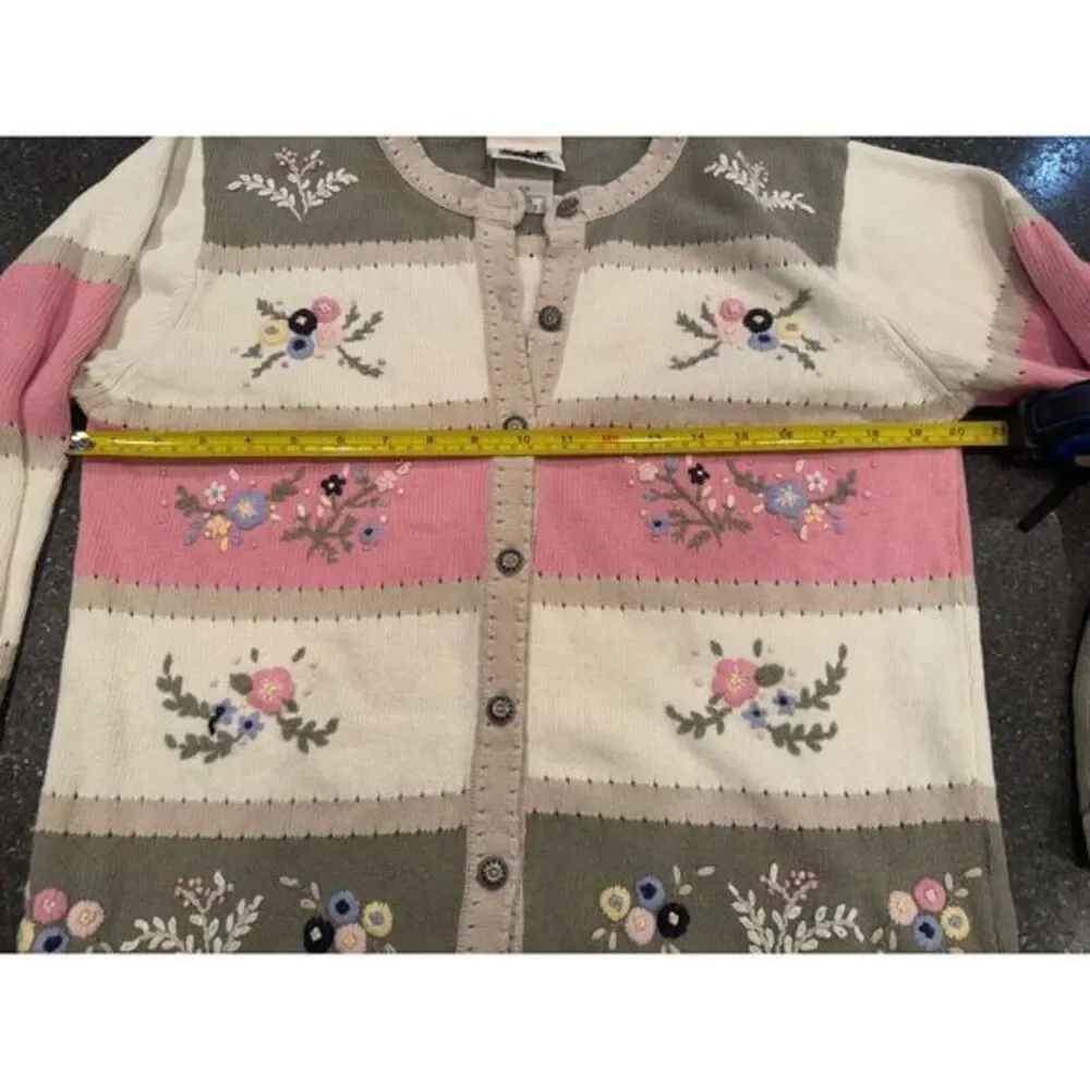 Vintage Northern Reflections‎ Floral Embroidered Grandma Sweater Small Pink